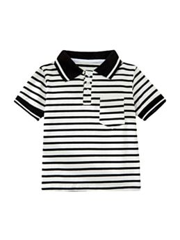 Kid Boy Stripe Turndown Collar Pocket Polo Shirt