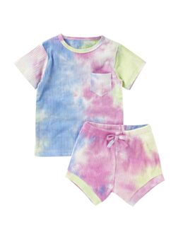 2-piece Baby Ribbed Tie Dye Set Pocket Top And  Shorts Set