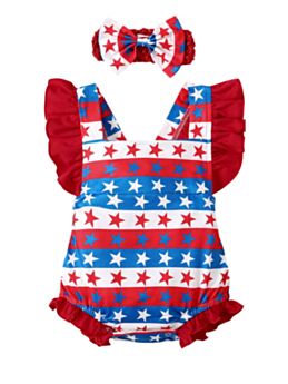 Two Pieces Baby Girl Independence Day Flutter Sleeve Star Bodysuit And Headband