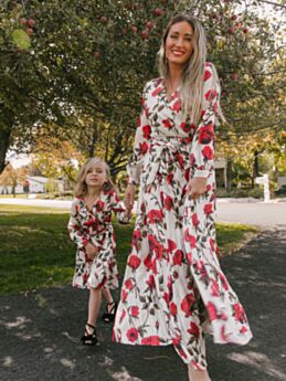 Wholesale Mommy And Me Clothing Floral Chiffon Long-sleeved Dress 210511459