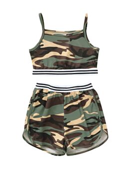 Two Pieces Kid Girl Camo Set Cami Top And Shors