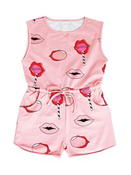 Kid Girl Lips Print Tank Romper