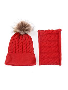 Kid Solid Color Knitted Beanie And Scarf Set