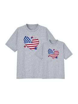 Mommy and Me Love Heart Print Independence Day Tee Gray