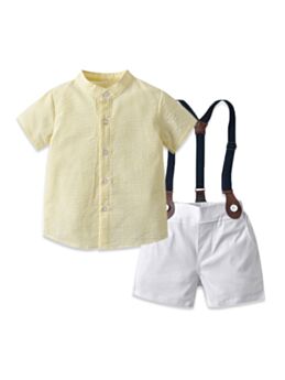 Two Pieces Baby Boy Gentleman And Solid Color Suspender Shorts Set 210603667