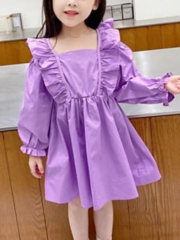 Kid Girl Dress Puff Sleeve Purple And Headband Purple