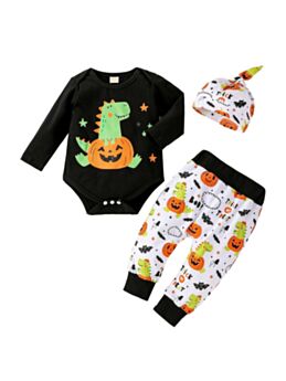Three Pieces Infant Halloween Costumes Outfits Dinosaur Pumpkin Print Bodysuit Pants Hat 210617471