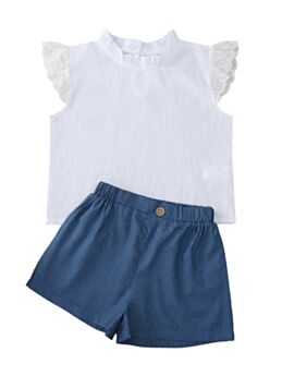 Two Pieces Plain Girls Sets Blouse And Shorts 210623692