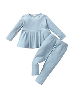 Plain Ruffle Hem Top & Pants Baby Girls Clothing Sets  210701789
