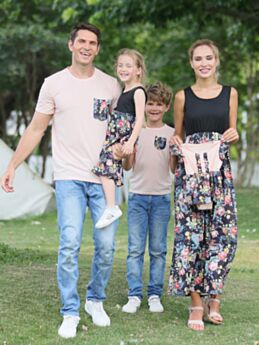 Flower Trim Bodysuit Dress T-shirt Family Matching Outfits Wholesale 210709543