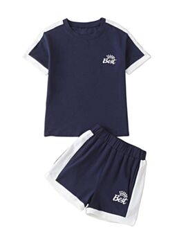 Two Pieces Hit Color Letter Print Kid Boys Sets Top And Shorts 210709860