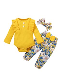  Three Pieces Baby Girl Outfit Sets Daddy's Girl Mommy's World Floral Print Bodysuit & Pants & Headband 21071193