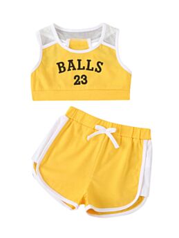 Girls 2 Piece Outfit Letter Crop Tank Top And Shorts Sportswear 21071122
