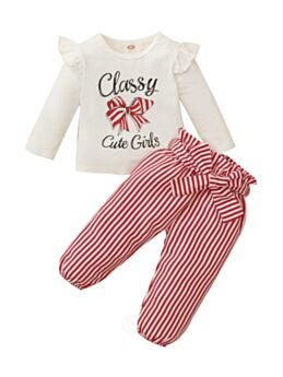 Two Pieces Striped Classy Cute Baby Girl Outfit Sets Top And Trousers 21071154