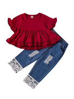 Girls 2 Piece Outfit Hi Lo Hem Top And Jeans 21071167