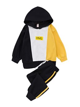 Two Pieces Color Blocking Kid Tracksuit Set Hooded Sweatshirt And Sweatpants 21071839