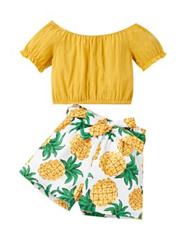 Two Pieces Girls Sets Off Shoulder Top And Pineapple Print Shorts  21072504