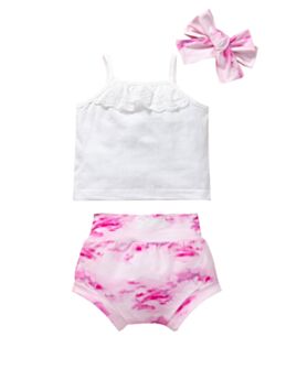 Three Pieces Tie Dye Baby Girl Clothing Sets Cami Top Shorts Headband 21072553