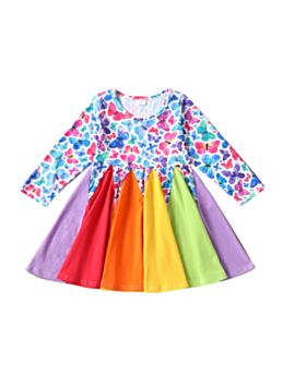 Butterfly Print Rainbow Hit Color Dreeses For Girl 210730927
