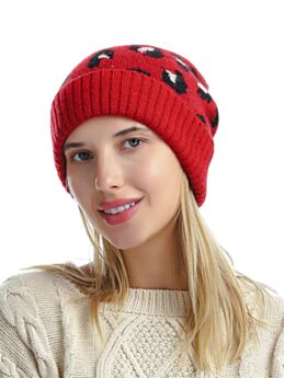 Leopard Print Knit Hair Ball Beanie Hat 210731161