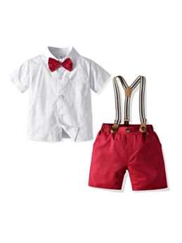 Solid Color Kid Boys Suit Sets Bowtie Shirt And Suspender Shorts 210731267