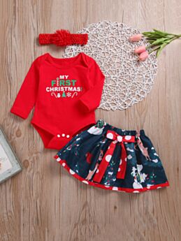 Three Pieces My First Christmas Baby Girl Outfit Sets Bodysuit Skirt Headband 21080146