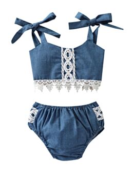 Two Pieces Lace Trim Baby Girl Outfit Sets Crop Cami Top And Shorts 21080194