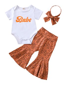 Three Pieces Letter Leopard Print Baby Girl Outfit Sets Bodysuit Flared Pants Headband Wholesale Baby Clothes 21080195