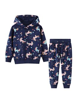 Two Pieces Unicorn Print Kid Girl Clothing Sets Hoodies And Trousers 