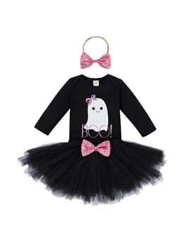 3 Pieces Ghost Boo Halloween Baby Girls Sets Bodysuit & Tutu Skirt & HeadbMatching 210812543