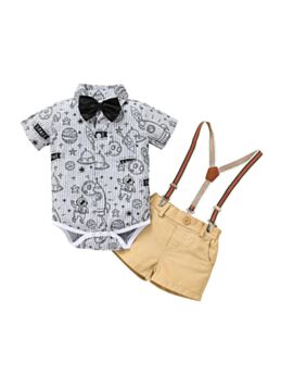 Two Pieces Baby Outfits Bowtie Rockets Printed T Shirts With Suspender Shorts 210813889