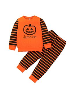 Halloween Toddler Kids Striped Pumkin Print Top With Pants Sets 210813904
