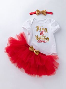 3 Pieces Birthday Baby Girl Clothing Sets Letter Print Bodysuit And Mesh Tutu Skirt And Headband 210820328