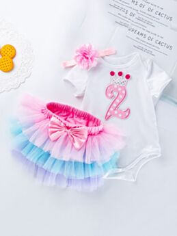 3 Pieces Birthday  Baby Girl Clothing Sets Crown Number Print Bodysuit And Tiered Mesh Skirt 210820960