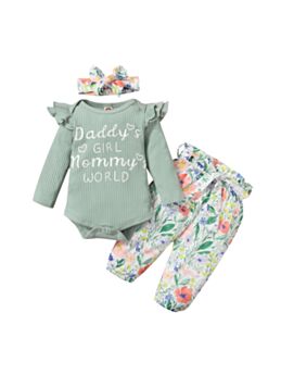 Daddy's Girl Mommy's World Flower Ribbed Baby Girl Sets Wholesale Baby Clothing 21082268