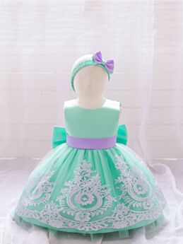 Bowknot Embroidery Lace Princess Dress With Headband Wholesale Little Girl Clothing 210831200