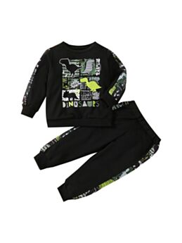 Dinosaur Print Long Sleeve Top And Trousers Little Boys Clothes Sets 21090502