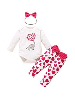 Love Heart Elephant Print Bodysuit & Pants Wholesale Baby Clothes Sets 210909593