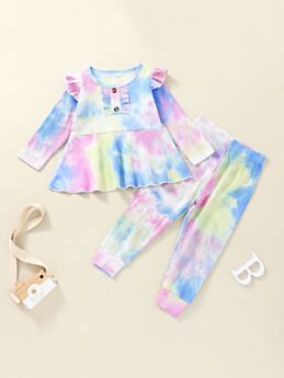 Tie Dye Ribbed Ruffle Trim Wholesale Little Girl Clothing Sets 210913613