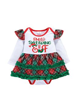 I Am The Swearing Elf Checked Print Ruffle Bodysuit Dress Wholesale Baby Clothing 210917006