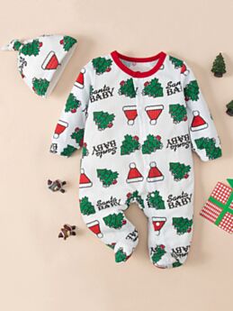 Santa Baby Print Jumpsuit And Hat Baby Rompers Wholesale 210917677