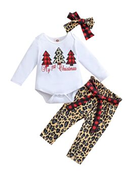 My 1st Christmas Plaid Leopard Print Wholesale Baby Clothes Sets 21091942
