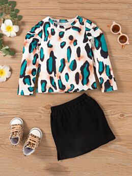 Leopard Print Full Sleeve Top And Skirt Wholesale Girl Clothes 210923319