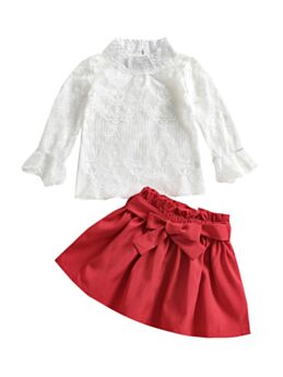 Lace Flower Top And Plain Skirt Toddler Girl Apparel Outfits Sets 210926025