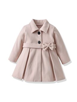 Pink Woolen Lapel Button Coat For Kid Girls With Belt Wholesale Little Girl Clothing 211006674