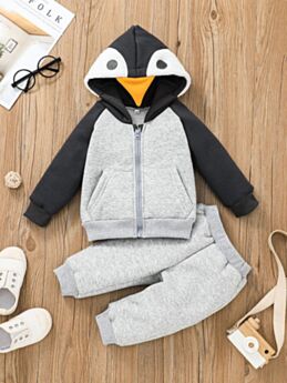 Baby Boy Two-Piece Penguin Hoodie Jacket And Pants Suit Wholesale Baby Sets 211009066