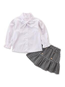 Kid Girl Apparel Blouse And Houndstooth Skirt Clothing Sets 211009093