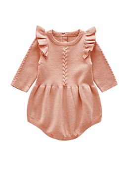 Baby Girl Flutter Sleeve Solid Color Knitted Romper Cheap Baby Onesies In Bulk
