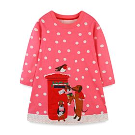 18M-7Y Animal And Mailbox Doc Print Long Sleeve Pink Dress Wholesale Kids Boutique Clothing KDV491735