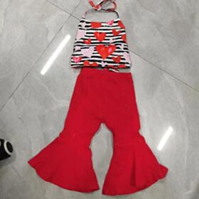 18M-6Y Toddler Girl Sets Heart Print Striped Neck Tie Top And Flared Pants Girl Wholesale Boutique Clothing V5923032900034